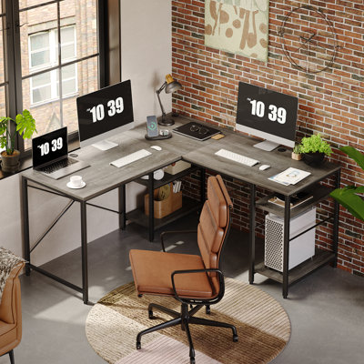 Annice 95.2" L Shaped Desks with Shelves, Reversible Corner Computer Desk or 2 Person Long Table