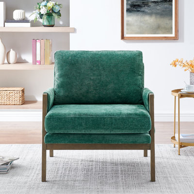 Fauteuil de style Mid-Century moderne, siège en velours confortable, coussin élégant en bois massif, bois d'hévéa