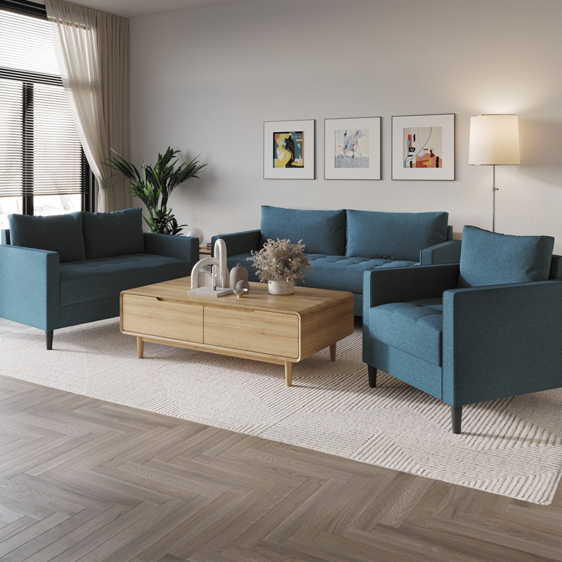 Barkim 3 - Piece Living Room Set, Blue