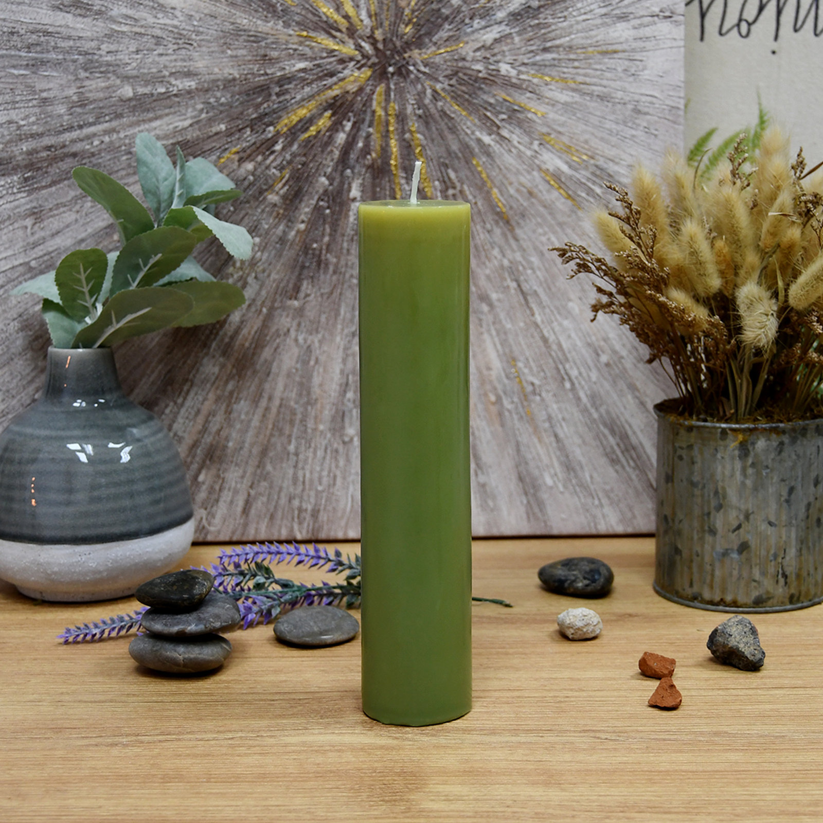 Oliva Unscented Pillar Candle, Sage Green, 1, 3" H x 2" W x 2" D