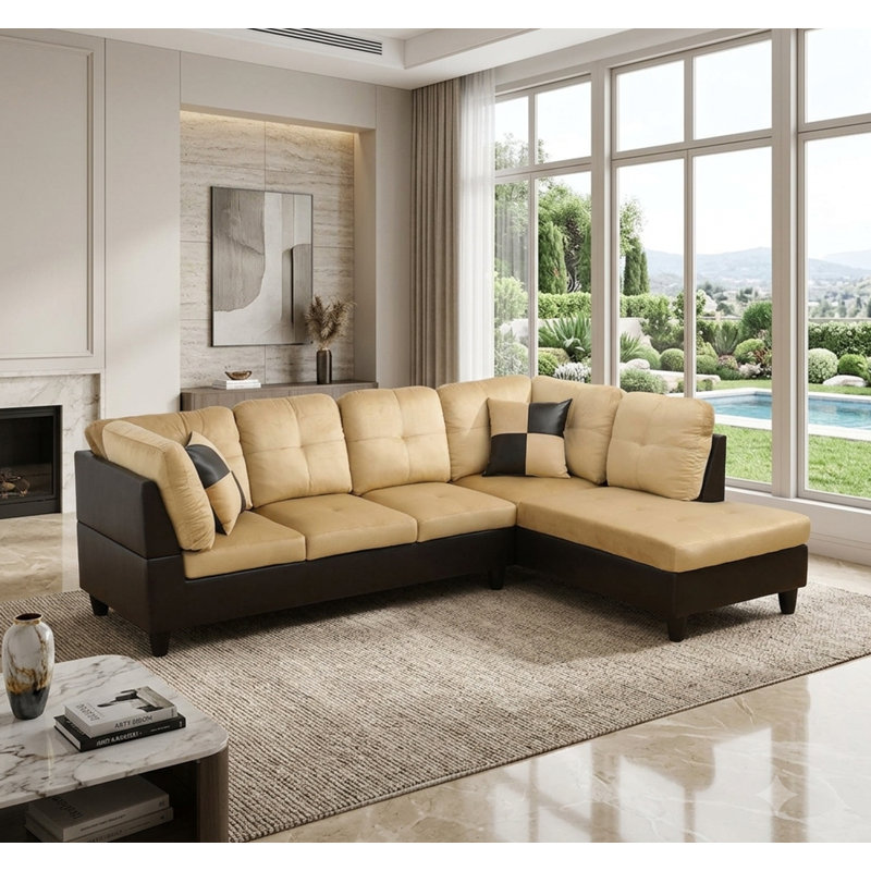 Larelle 103.5" Wide  Sofa & Chaise, Microfibre/microsuède beige, Orienté à droite