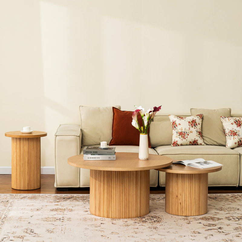 Wood Round End Table Set