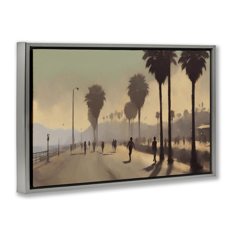  «Sunset Skater on Boardwalk», toile flottante encadrée par Noah Bay, Cadre flottant gris lustré, H 17 po x l 25 po