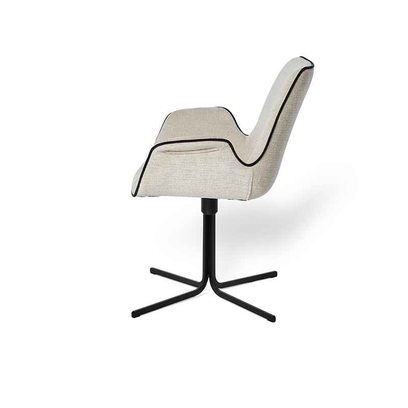 48cm H Boucle Upholstered Metal Armchair, Matte Black, Cream