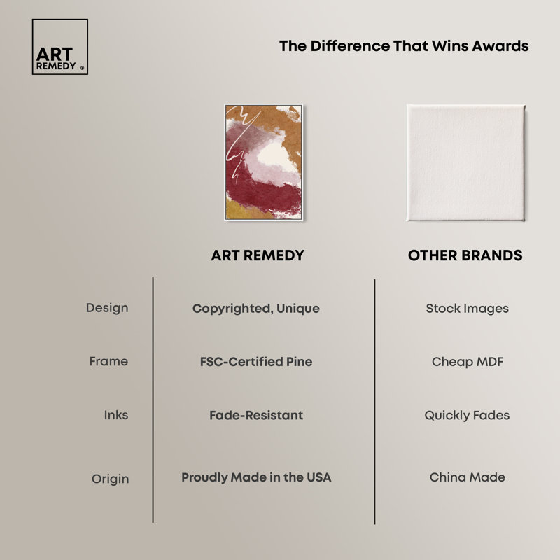 Burgundy and Cork Abstract Canvas Print with White Frame