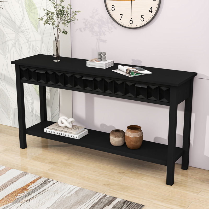Console rustique en nid d'abeille avec 3 tiroirs de rangement et tablette ouverte, Noir