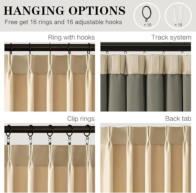 YZ Home Velvet Blackout Curtains 2 Panels Set,Luxury Elegant Pinch Pleated Drapes for Bedroom, Decorative Thermal Insulated Back Tab Window Panels