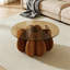 Table basse en forme de citrouille avec plateau en verre trempé et structure robuste en MDF, montage sans outil, pièce maîtresse moderne pour le salon