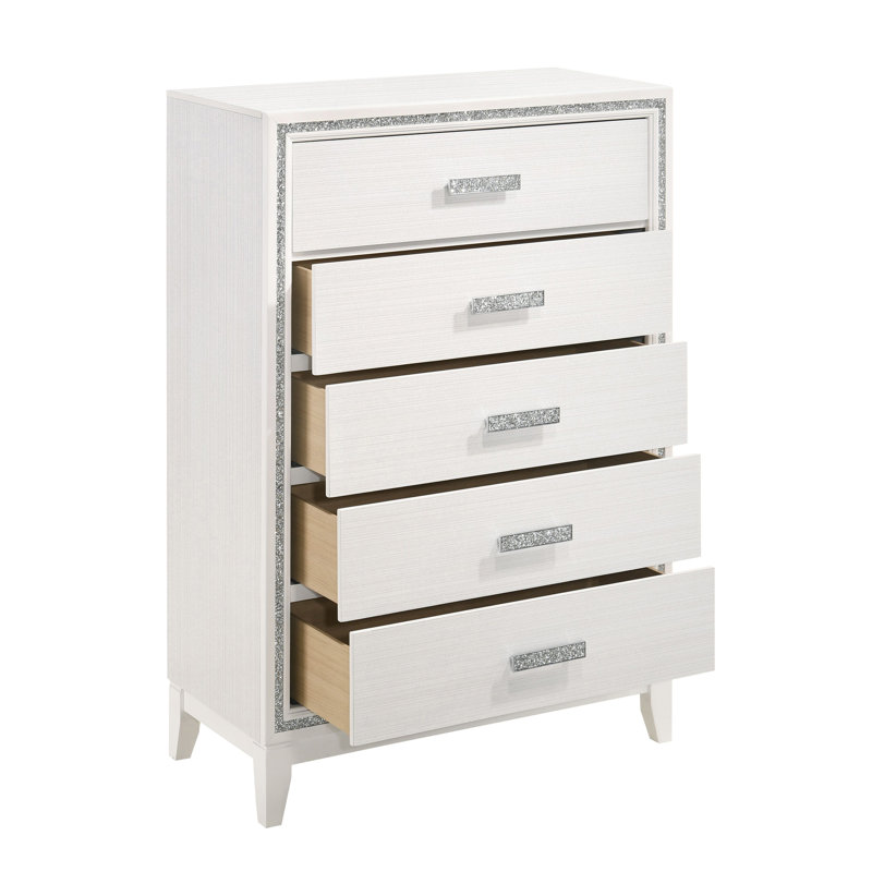 Commode 5 tiroirs Festus, Blanc