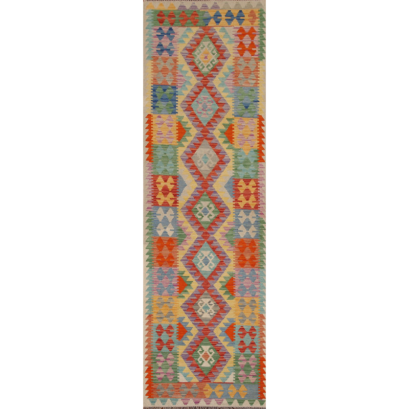 Reversible Wool Kilim Oriental Runner Rug 3x10