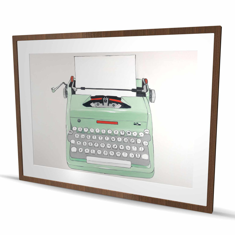 «Mint Typewriter», reproduction encadrée avec motifs mats | Décoration intérieure, Brun