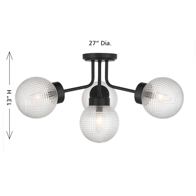 Plafonnier semi-encastré 4 lumières en noir mat, Matte Black
