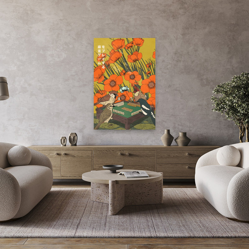 Oiseaux jouant au mahjong, 48" H x 32" W