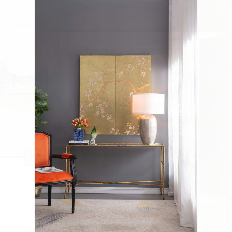 Console 56,5 x 14 x 30 po or antique, plateau en miroir