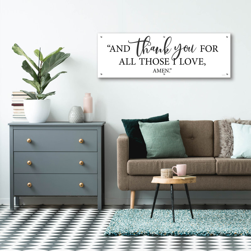  «Thank You For All Ceux I Love», art mural en verre avec lettres et lignes, 48 po x 16 po, H 16 po x l 48 po