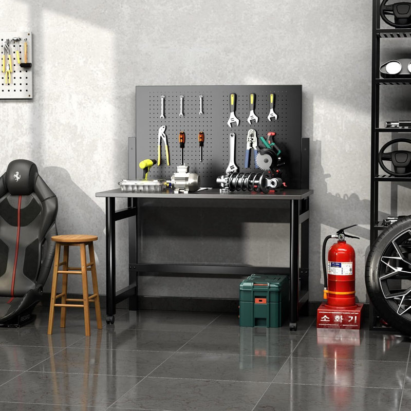 Foldable Heavy-Duty Wall-Mounted Workbench, with Pegboard