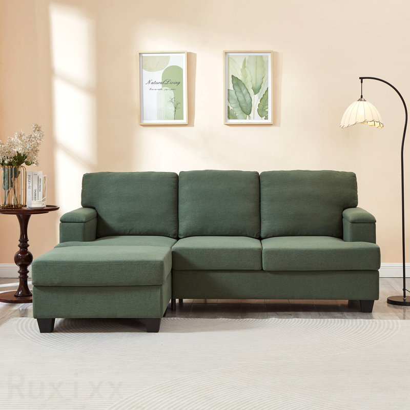 86'' L Shaped Couch With Armrest Organizer,3 Seats Sofas With Movable Ottoman,Comfy Sectional Sofa With Thick Cushion,Linen Sectional Couches