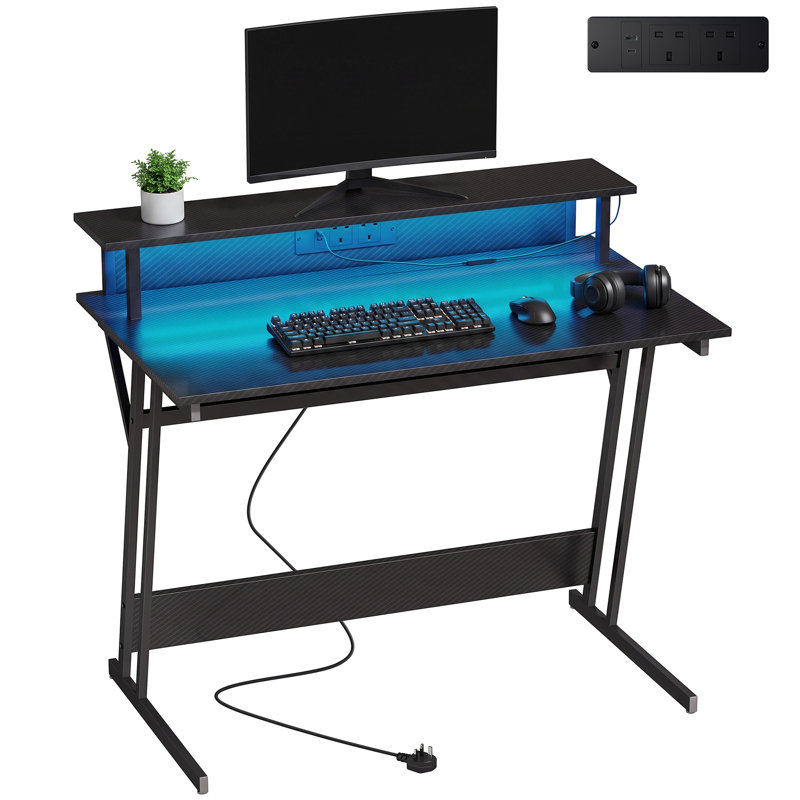 Steel Computer Desk with Built-In Electrical Outlet