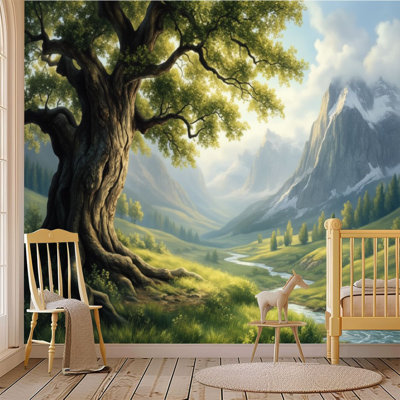 Peel and Stick Wallpaper Wall Mural Majestic Mountain Landscape Flowing Stream Large Wall Art Self Adhesive and Removable