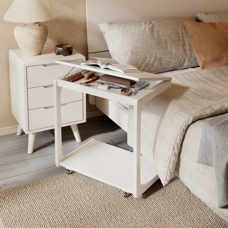 Table de bout en C en bois massif Annandale, Blanc, H 24,8 po x l 23,6 po x P 15,6 po