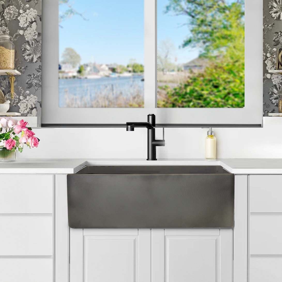 Vineyard 30" Fireclay Farmhouse Kitchen Sink, Concrete Finish