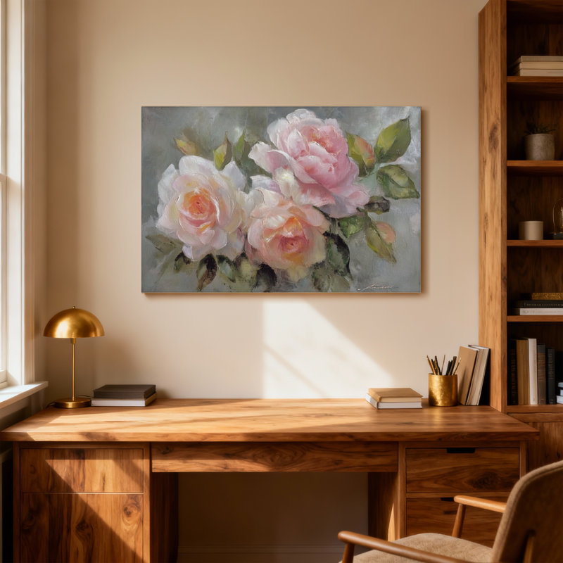 Plantes et fleurs roses douces avec feuilles vertes, H 12 po x l 18 po