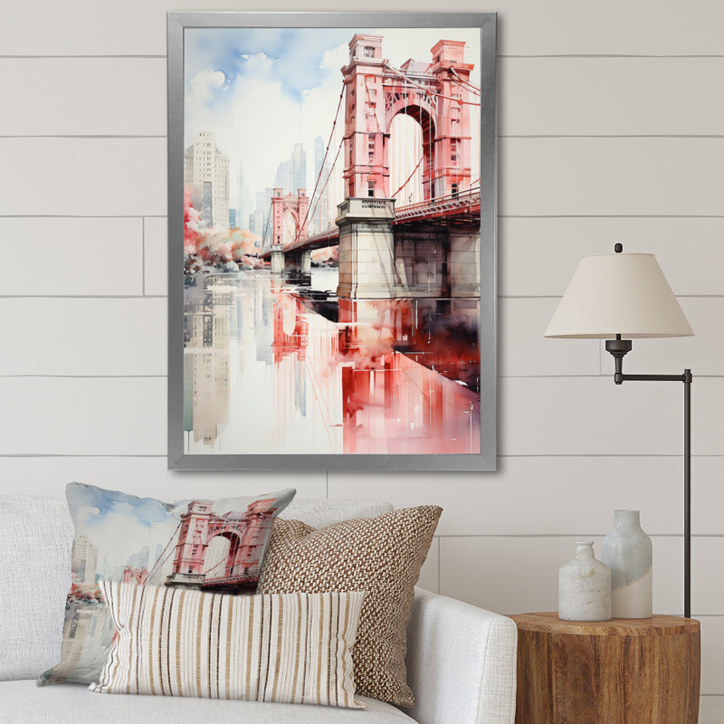 " Red Bridge Architectural Marvel II ", Silver Picture Frame, 32" H x 24" W x 1" D