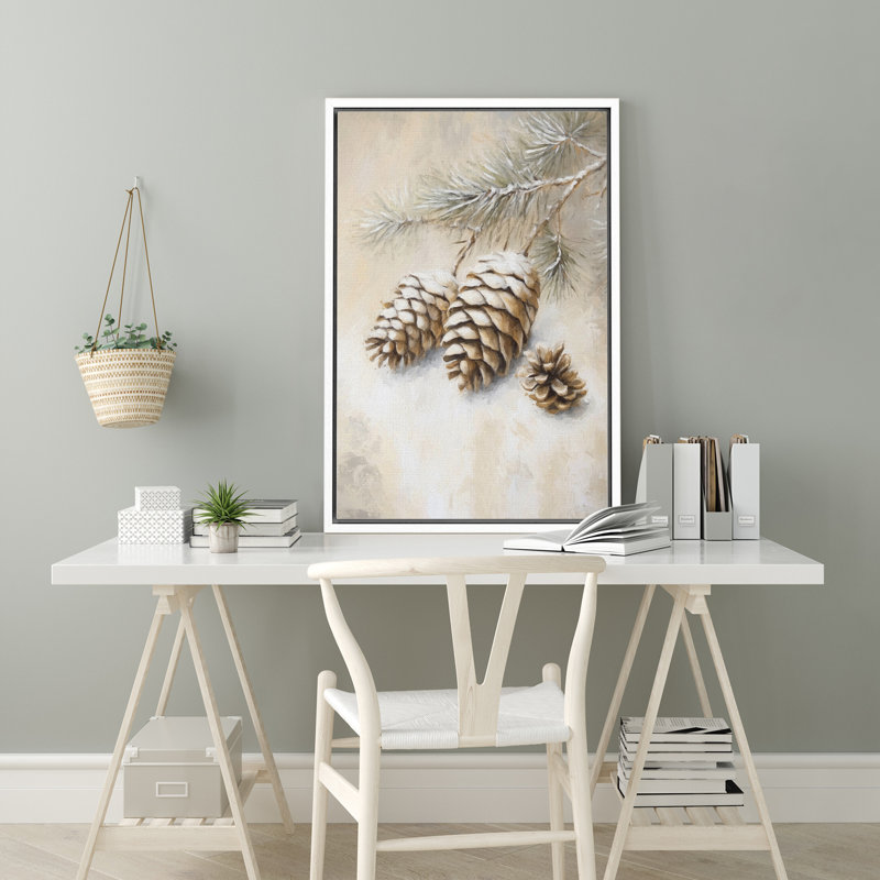«Christmas Pinecone Rustic Christmas Winter Christmas Christmas Decor», reproduction d'art sur toile encadrée, Blanc