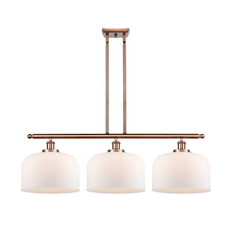 Luminaire suspendu linéaire à 3 lumières pour îlot de cuisine Lattimer, DEL, Blanc mat, Cuivre antique