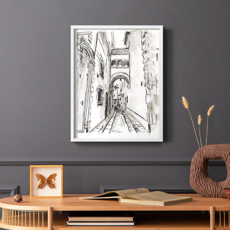 «Europe Street Sketches II», reproduction encadrée - bois massif, Blanc, H 20 po x l 16 po