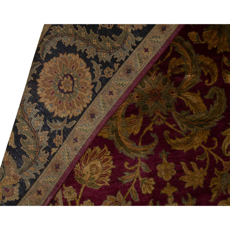 Tapis unique bleu marine / vin / or noué à la main 9 pi 1 po x 12 pi
