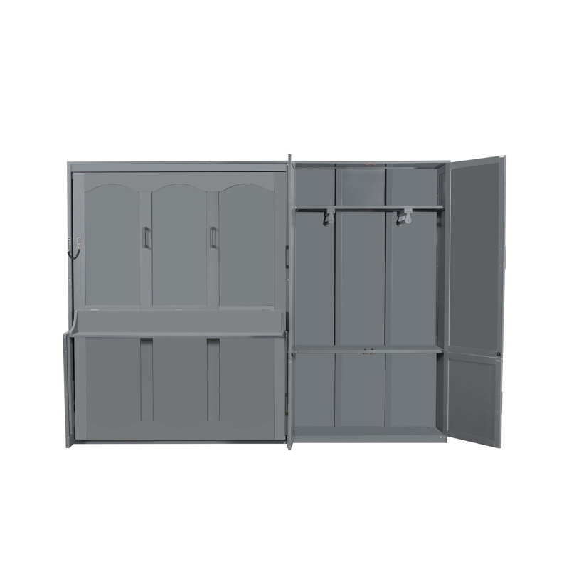 Queen Size Murphy Bed Wall Bed With Closet,Grey(OLD SKU:LP000581AAE)