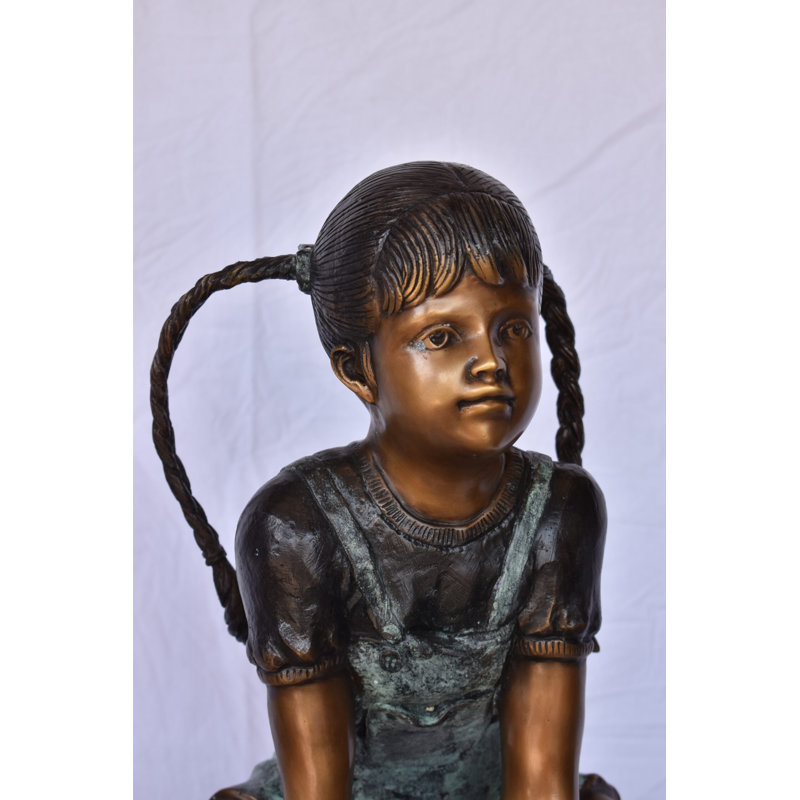 Statue en bronze Nifao garçon et fille - Sculpture de jeu d'enfant - Finition patine élégante - L 25 po x l 20 po x H 32 po
