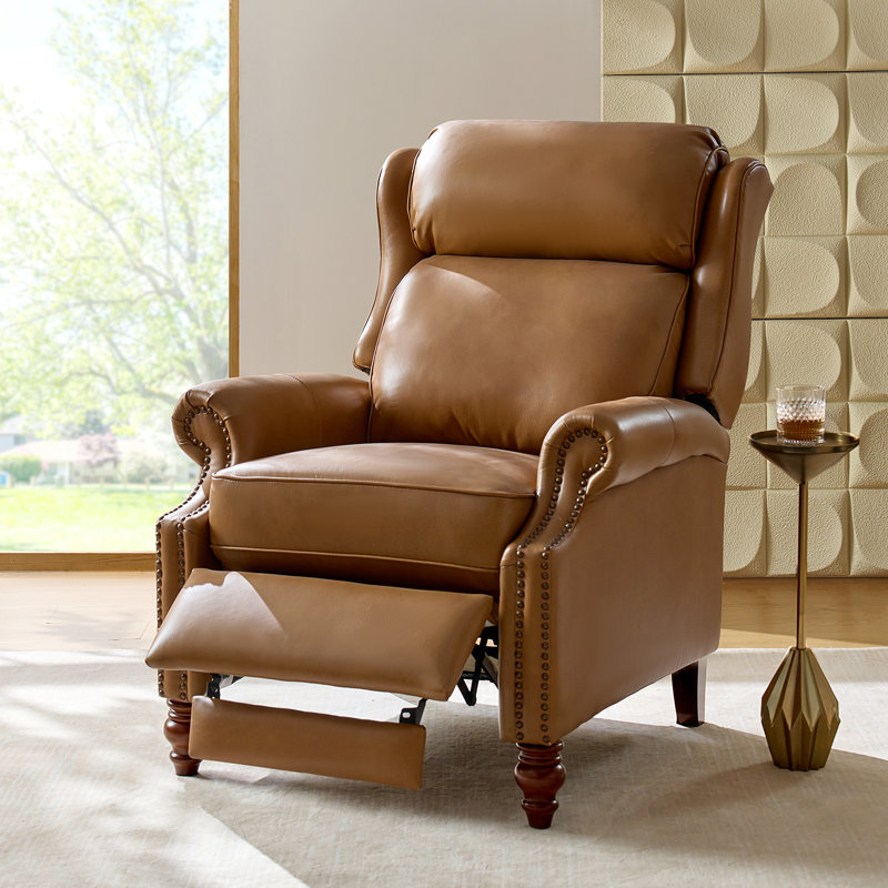 Ambrosane 33" Wide Genuine Leather Manual Standard Recliner, Camel Top Grain Leather