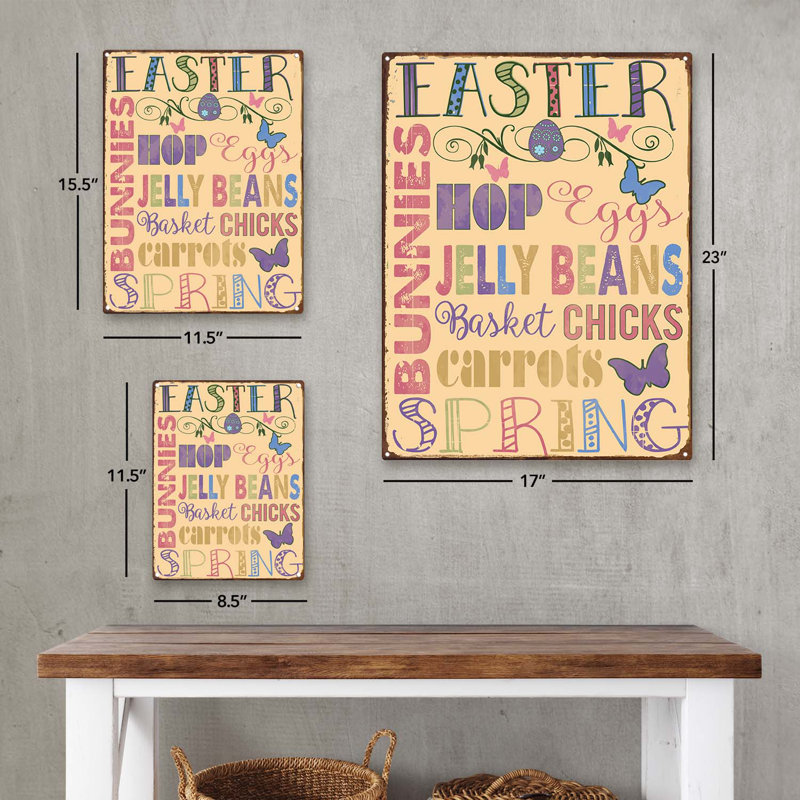Plaque de mots de Pâques en métal, H 15,5 po x l 11,5 po x P 0,04 po