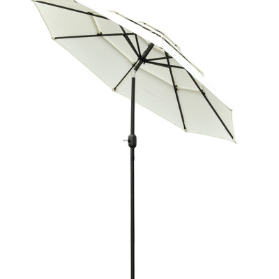 Beige Patio Umbrella 9Ft 3 - Outdoor Market With Crank, Push Button Tilt For Deck, Patio, Lawn In Beige. Easy To Operate Crank & Button. Shade Your Backyard, Lawn. Cover, Wind Vents Stability