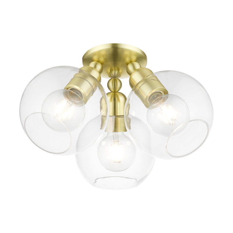 Plafonnier semi-encastré 3 lumières 16 cm Foulkes, Laiton satiné