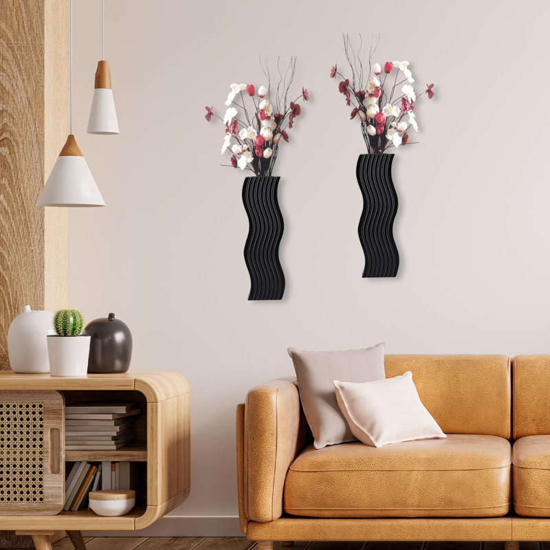 Paquet de 2 pots de fleurs muraux en bois pour plantes d'intérieur, pot de fleurs moderne, vase mural pour décor de fleurs séchées