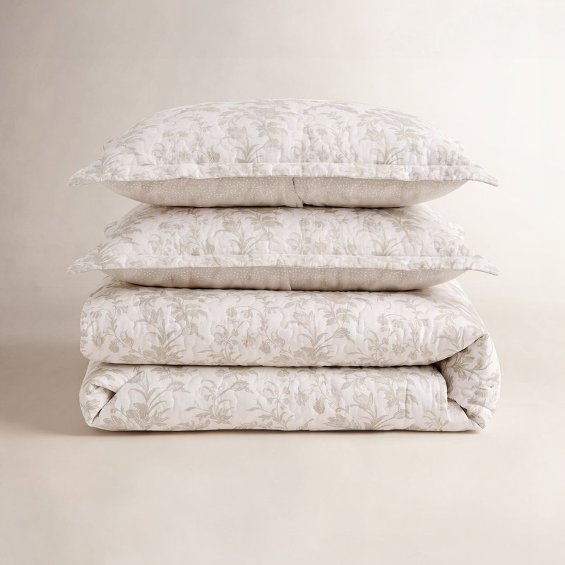 Ensemble de courtepointe réversible en coton Laura Ashley Amberley, Courtepointe double / grand et 2 taies décoratives, Beige