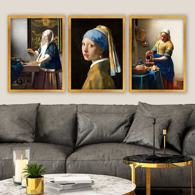 Elegant Decorative Framed Painting Set (3 Pieces), 13.8 x 17.7 inches Each | 100% Wooden with 100% Polystyrene Frame (Thickness: 0.8 inches) | UV Digital Printing, Perfect for Living Room & Home Décor