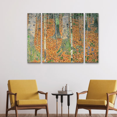 Ensemble de 3 panneaux muraux - Gustav Klimt «The Birch Wood», art mural sur toile pour le salon, la chambre à coucher ou le bureau 