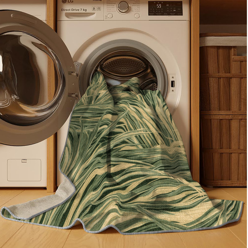 Machine Washable Botanical Brown Area Rug, Square 6'