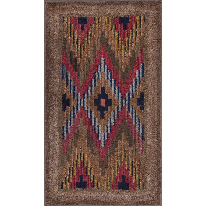 Antique American Hooked Rug Small Scatter Size Wool & Cotton Brown