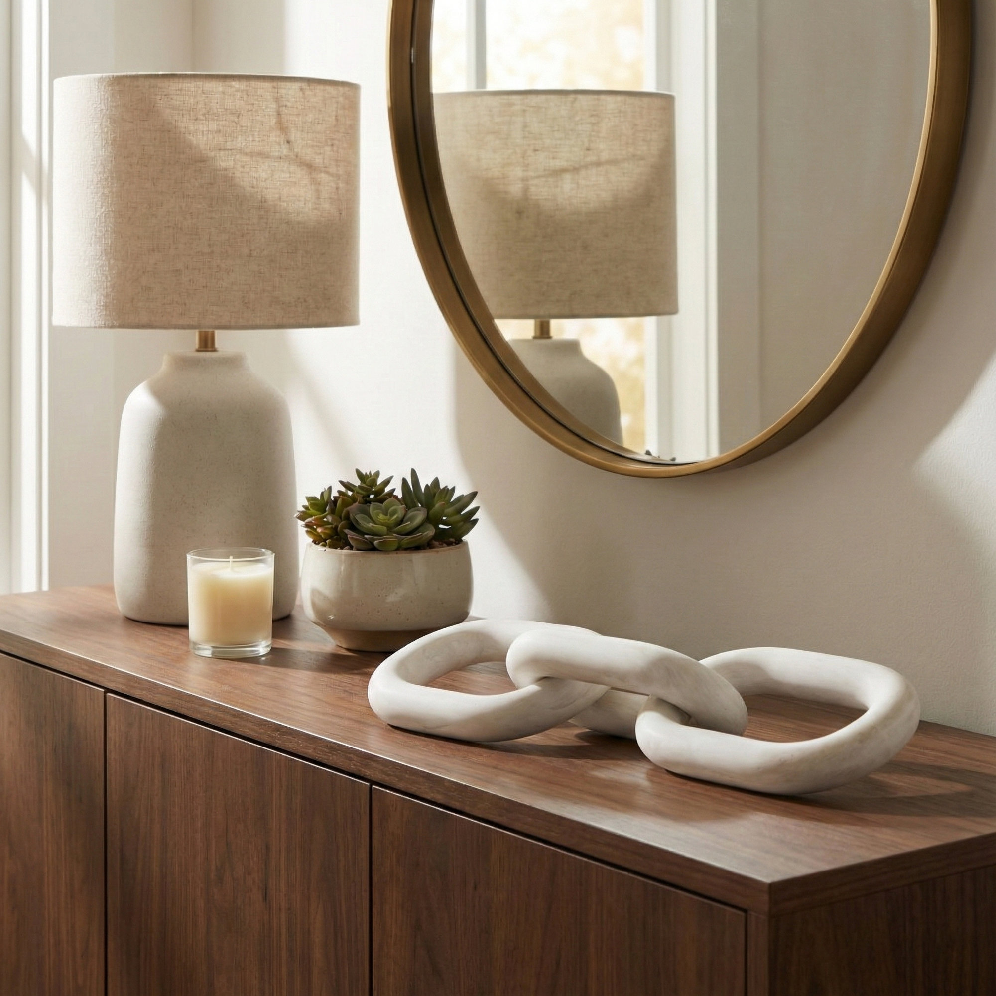 Decorative Object Paulownia Wood Sculptural Interlocking Chain Link Design Modern Accent Piece with Abstract Organic Form Stylish Home Decor Element for Contemporary Artistic Display.