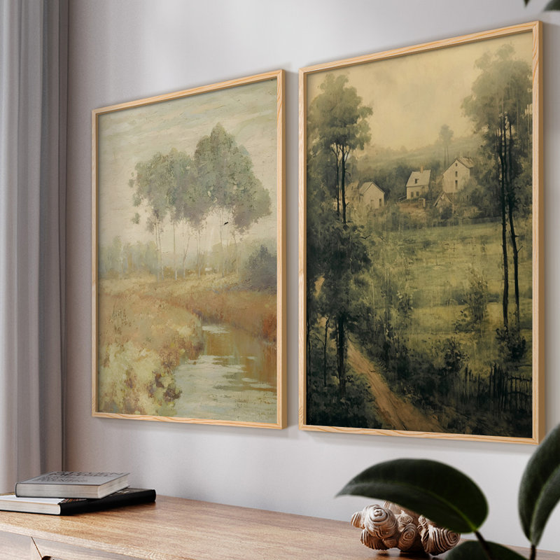 «Vintage Landscape LXI», impression giclée sur cadre - ensemble de 2, Naturel, H 12 po x l 30 po
