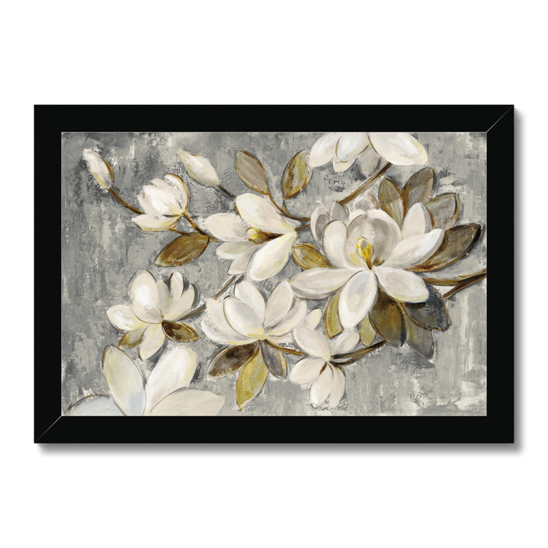 Magnolia Simplicity Neutral Grey by Silvia Vassileva - Painting, 24cm H x 34cm W, Black Framed Paper Print