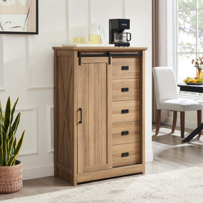 5 Drawers Dresser W/Sliding Barn Door