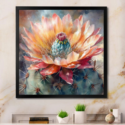 Rozalija Orange Green Cactus Flower III - Cactus Framed Canvas Print