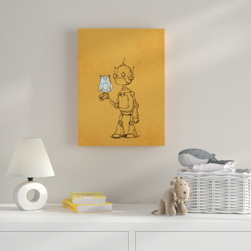 « robot hibou », art sur toile, H 32 po x l 24 po x P 2 po