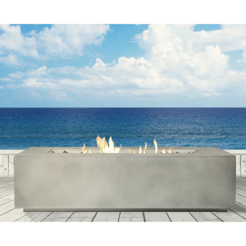 Table de foyer d'extérieur en béton au propane, Blanc, crème, H 15,07 po x l 24,07 po x P 56,07 po